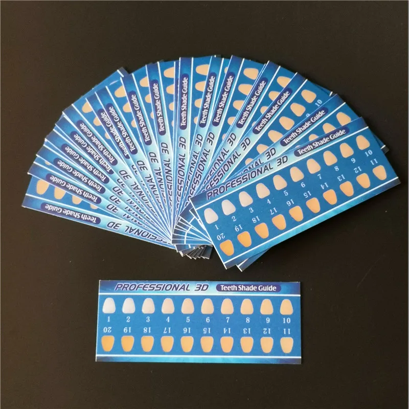 

200PCS Dental 3D Shade Guide Teeth Whitening Paper Shade Guide 20 Colors Guider Dentist Tools For Whitening Salon Spa
