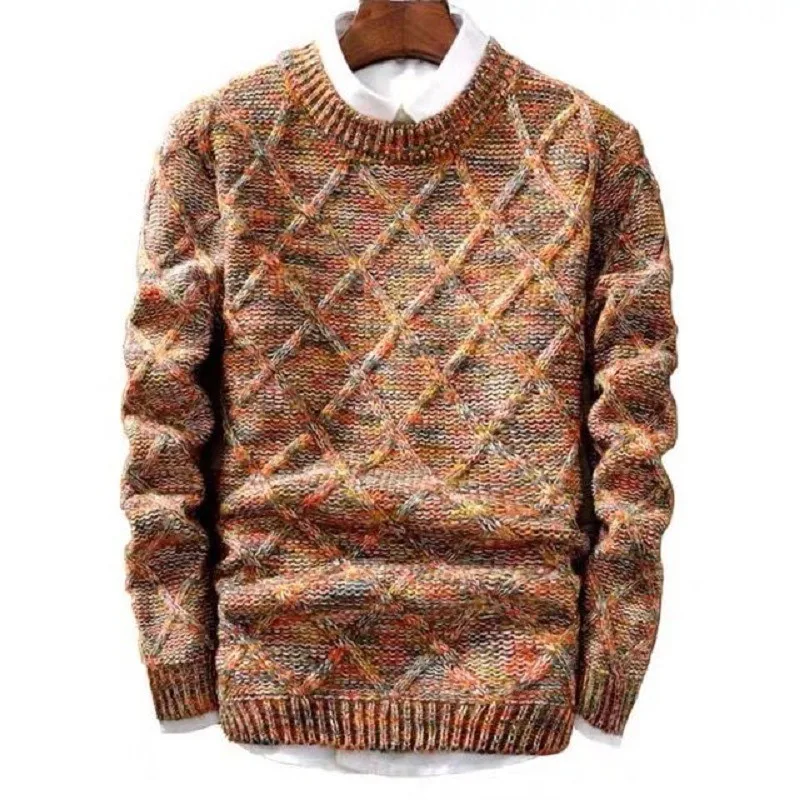 

Men's knitted sweaters with thick round neck needle sweaters with colored wool knitwear keep warm during the cold mens sweaters