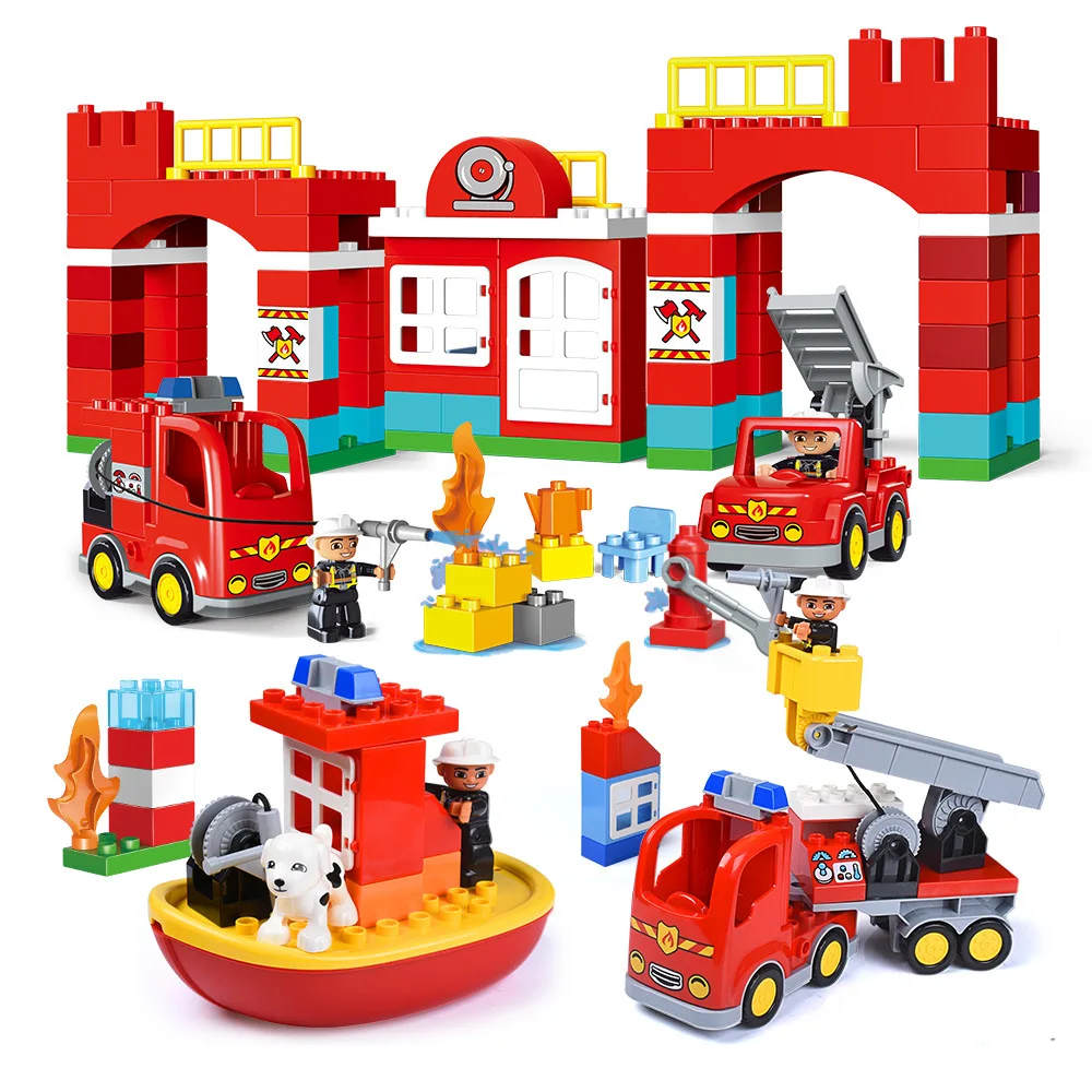 

DIY Large Building Block City Fire Truck Toys Big Blocks City Fire Station Blocks Kids Educational Toys Gifts