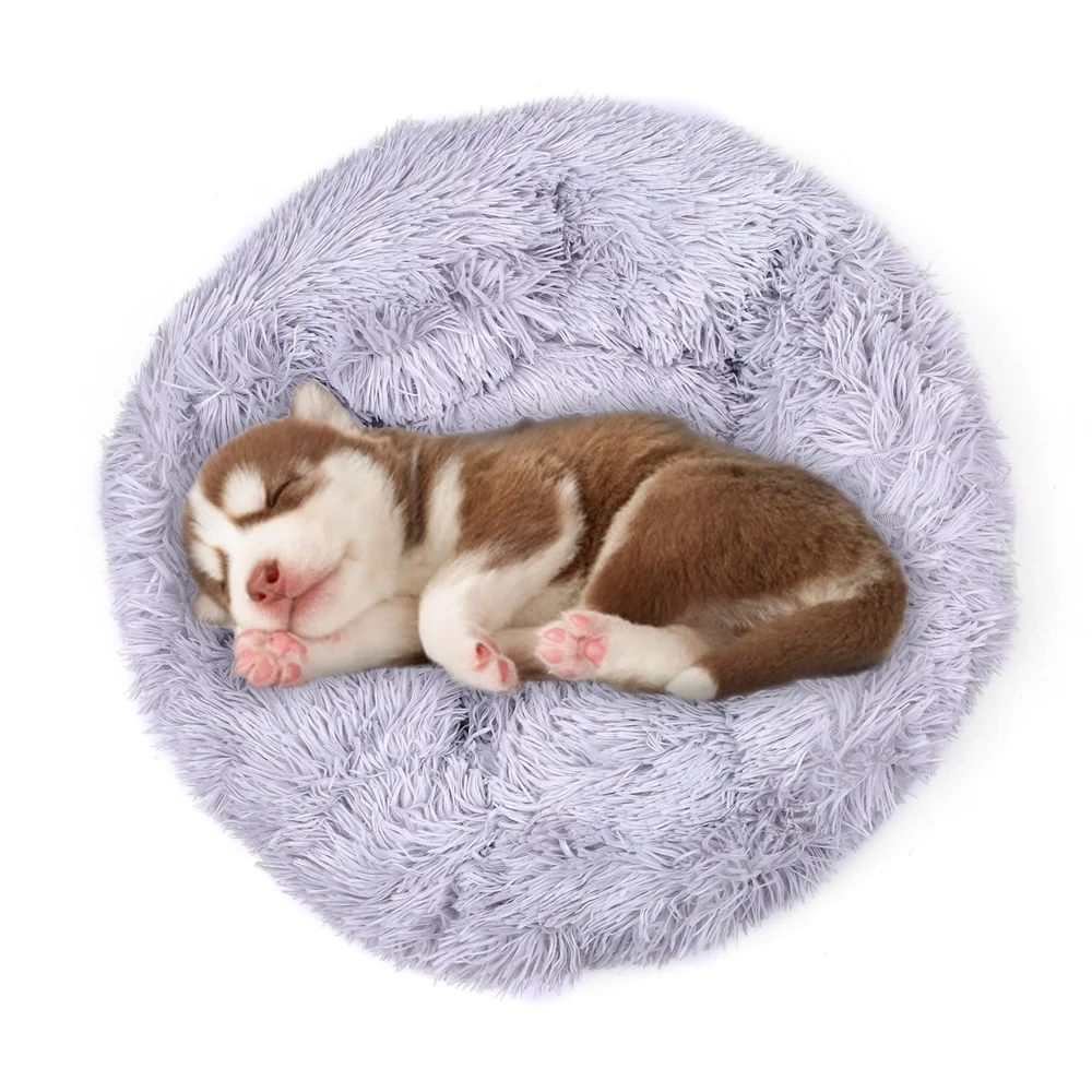 

Comfortable Plush Round Pet Bed for Dogs Cats Soft Fur Donut Anti-slip Waterproof Base Washable Self Warming Cushion Bed