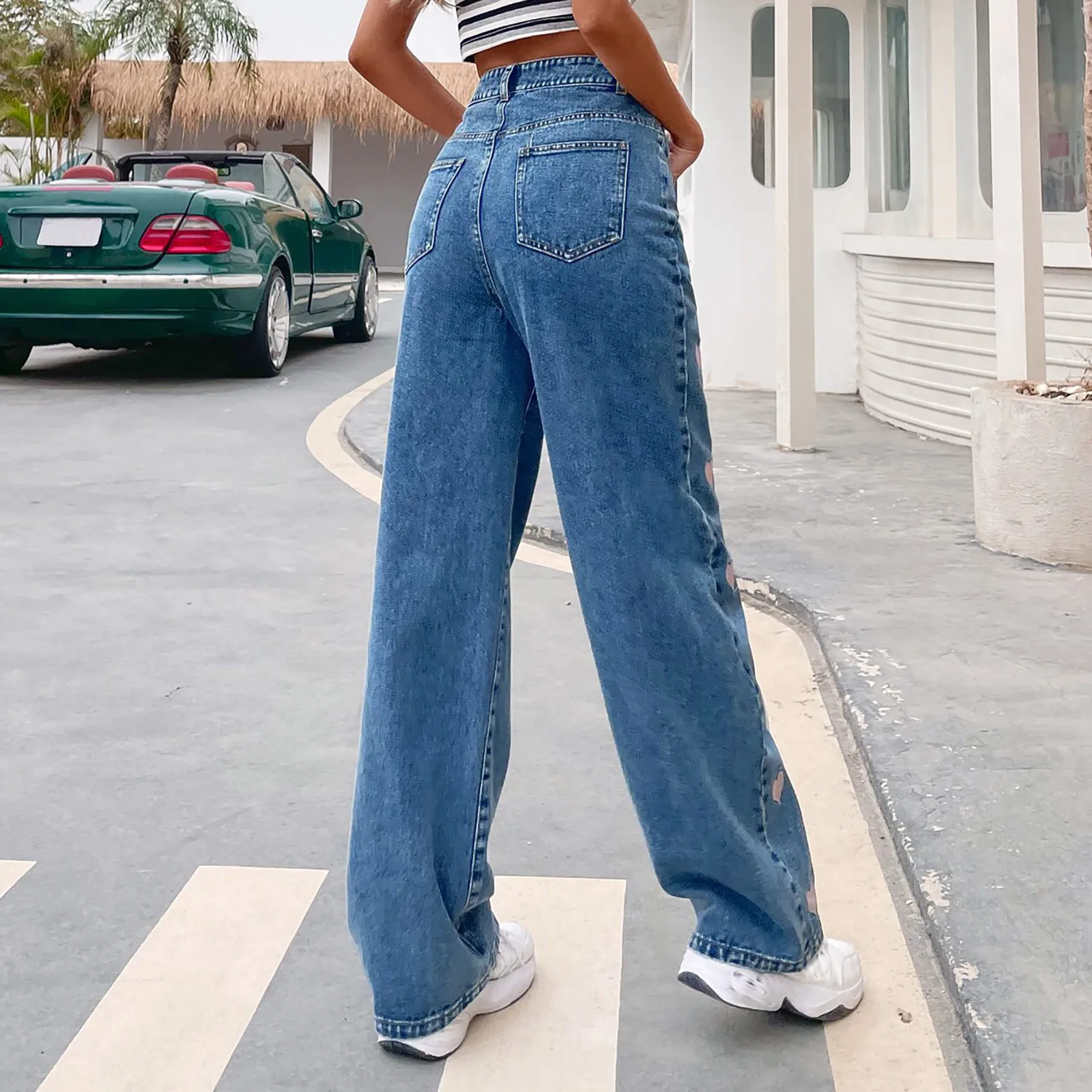 

Women's Plus Size Jeans Casual Comfortable High-waist Solid Color Love Jeans Pantalones De Mujer Drop Shipping Брюки Женские