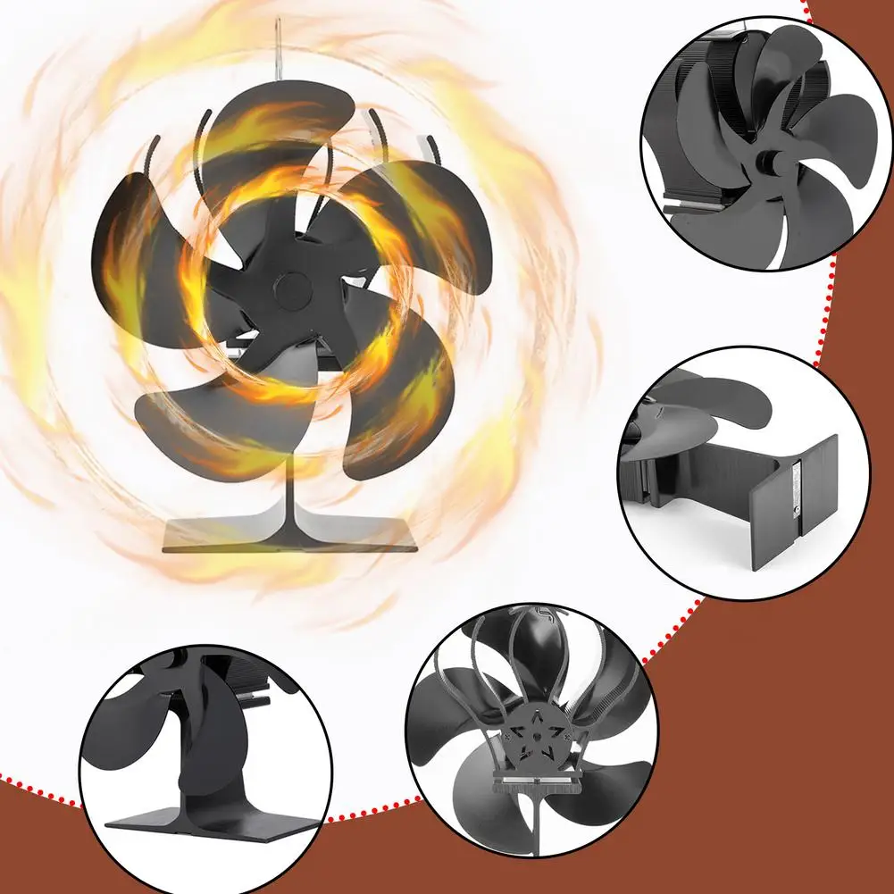 

Black Fireplace 5 Blades Heat Powered Stove Fan Self-powered Log Burning Quiet Home Fireplace Fan Efficient Heat Distribution