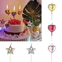 1pc decoration heart star shiny cake candle faceted metallic geometric kids supplies birthday party