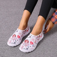 2021 new cartoon nurse doctor print women sneakers slip on light mesh shoes summer breathable flats shoes zapatos planos shoes