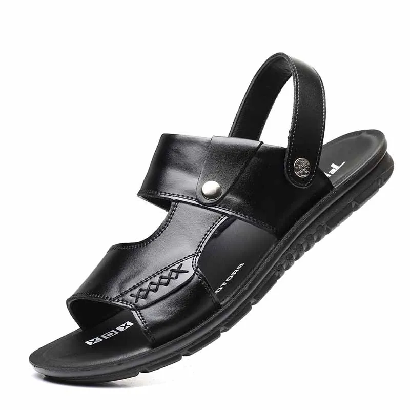 

Plus Size 47 Mens Sandals Genuine Leather Sandal Men Beach Sandals Shoes Men Wear-resistant non-slip soft bottom Casual Shoe Man