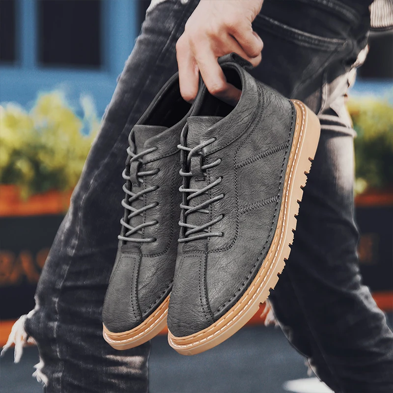 

Zapatillas Negras Moccasins For Men Hightop Shoes Fashion Leather High Sneakers Man Zapatos Cuero Oxford Black Casual