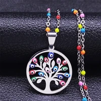 bohemian turkey eye stainless steel tree of life necklace silver color charm necklaces jewlery sautoir femme boh%c3%a8me n5210s04