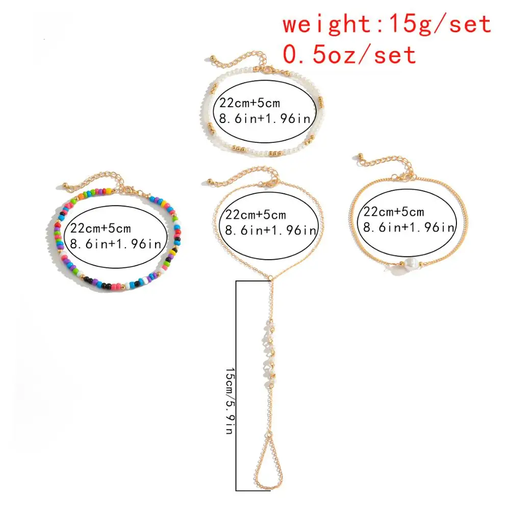

Salircon Bohemia Imitation Pearl Chain Anklets Set for Women Accessories Ethnic Colorful Beeds Sandals Anklet Beach Foot Jewelry