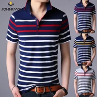 johmuvve new men lapel short sleeves fashion trend all match casual business work pinstripe multicolor polo men summer