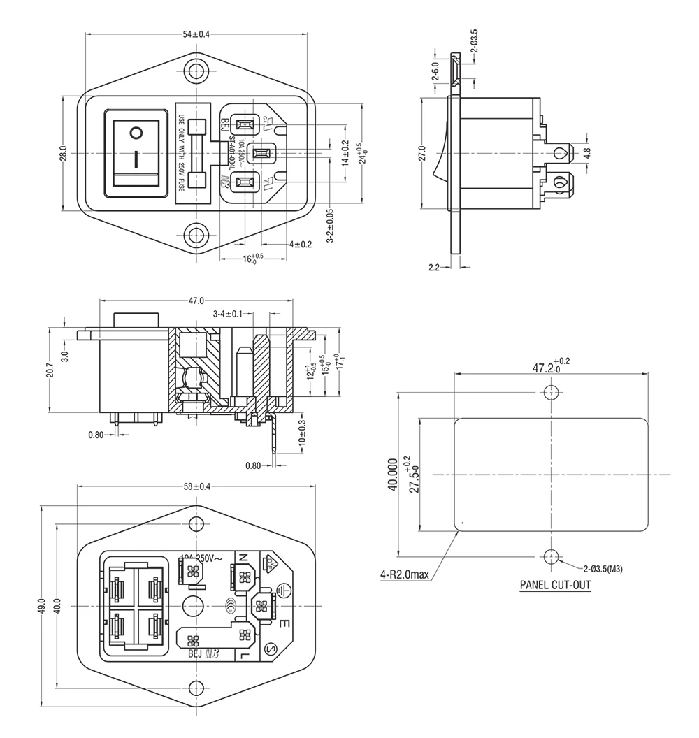 Клавишный Выключатель питания IEC 3 Pin 320 C14 переключатель розетки на входе разъем 10A