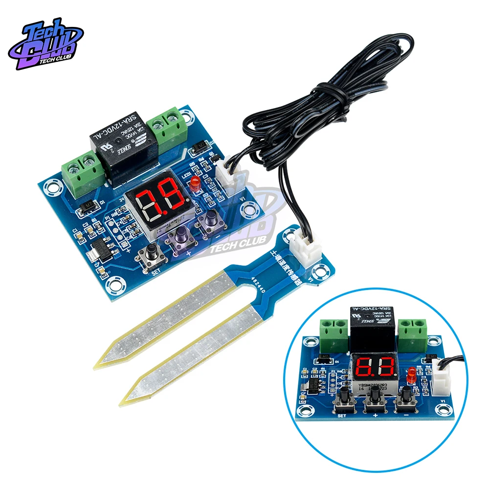 Автоматический контроллер влажности почвы 12 В с красным цифровым дисплеем для