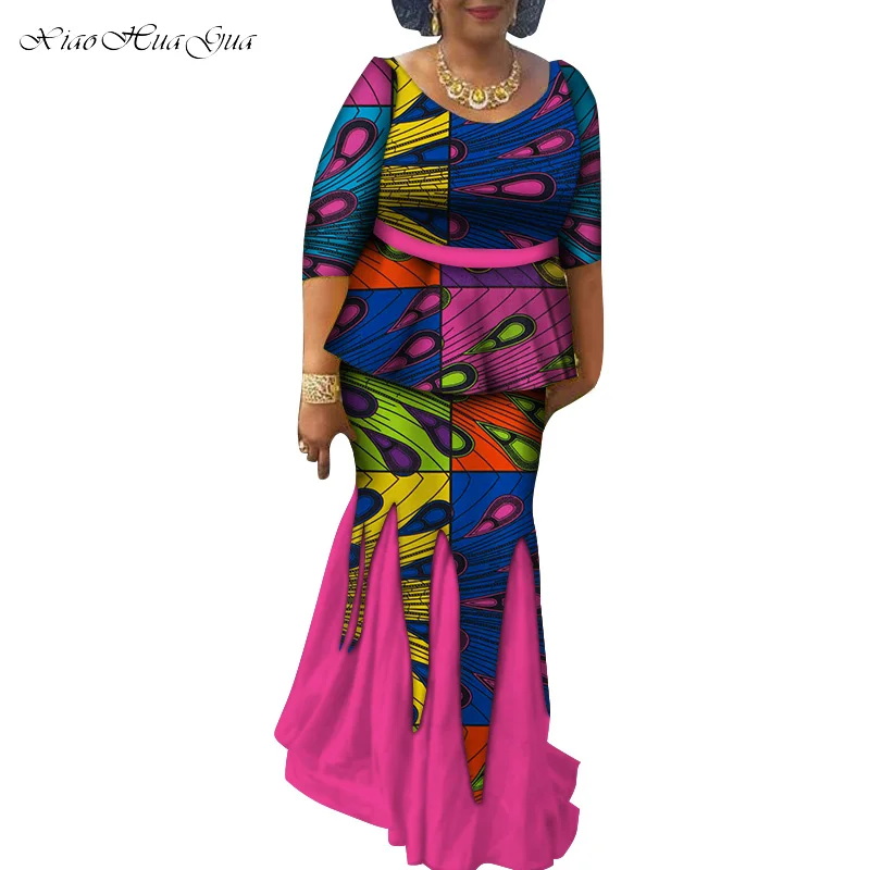 African Outfits 2 Pcs Set Women Clothes African Print Blouse and Long Skirts Women Ankara African Skirts Suits Set WY6488