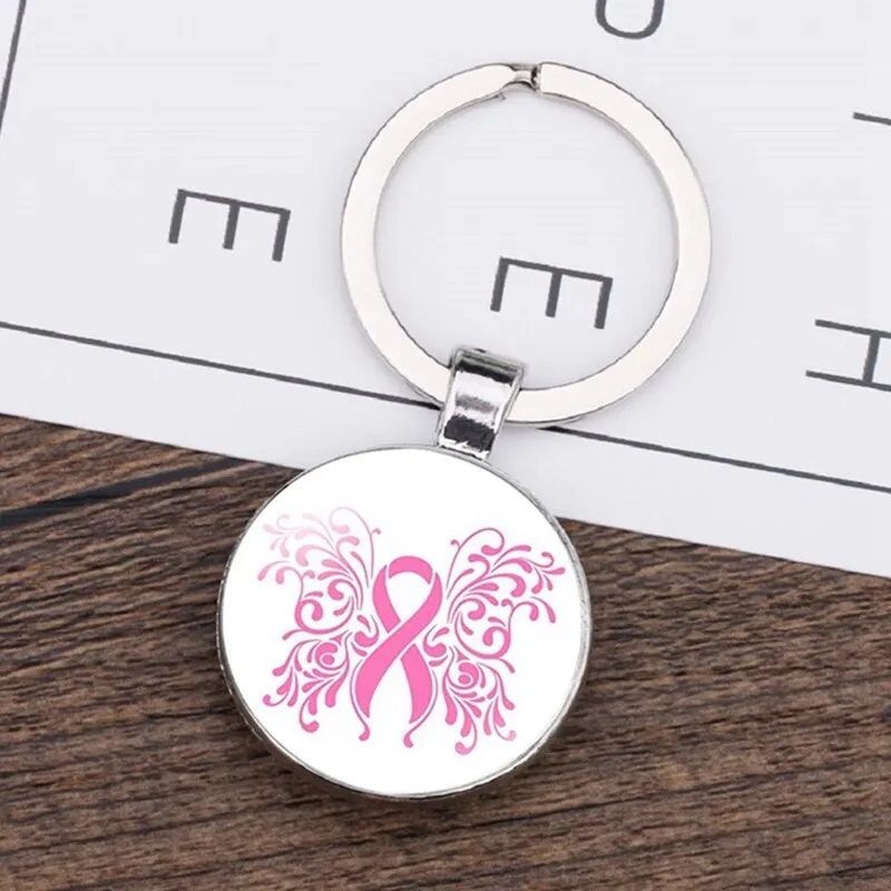 

Car Pendant Gift Keyring Jewelry Pink Ribbon Keychain Caring For Breast Cancer Charitable Activities Bag Accessories