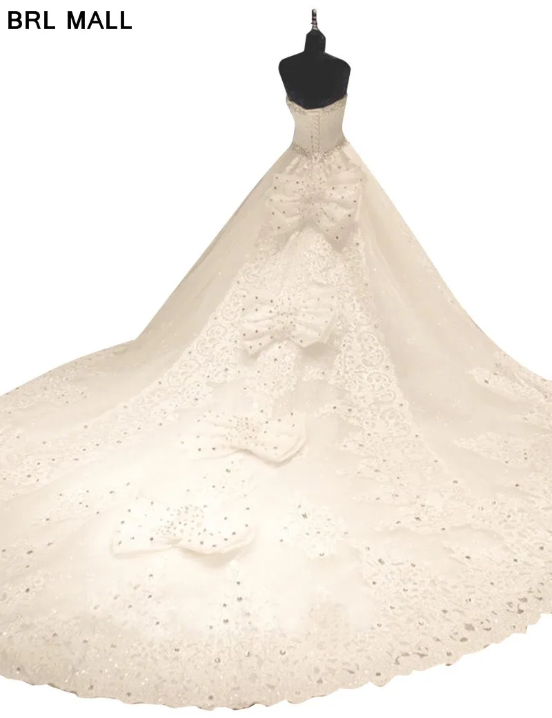 

Luxury 2020 Beaded Rhinestones Ball Gown Wedding Dress With Bow Crystals Lace Long Bridal Dresses Vestido de novia Wedding Gowns