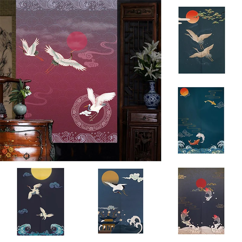 

Chinese Painted Fabric Bedroom Partition Curtain Home Decoration kitchen Shower Door Curtain Geomantic Curtain Blackout Curtain