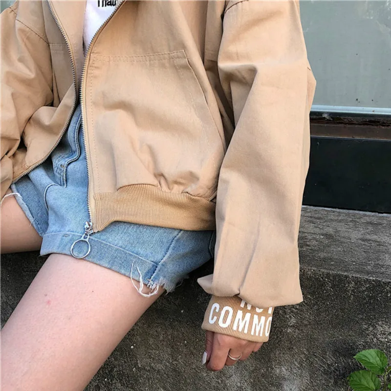 

Jackets Women Letter Female Clothing Casual newly Loose Hooded Ulzzang Mujer Outwear Trendy Spring All-match Cropped Chic Coats