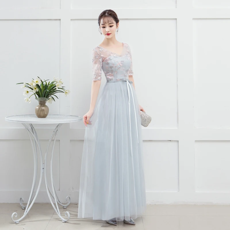 Серое подростковое официальное платье для свадьбы или вечеринки длинное