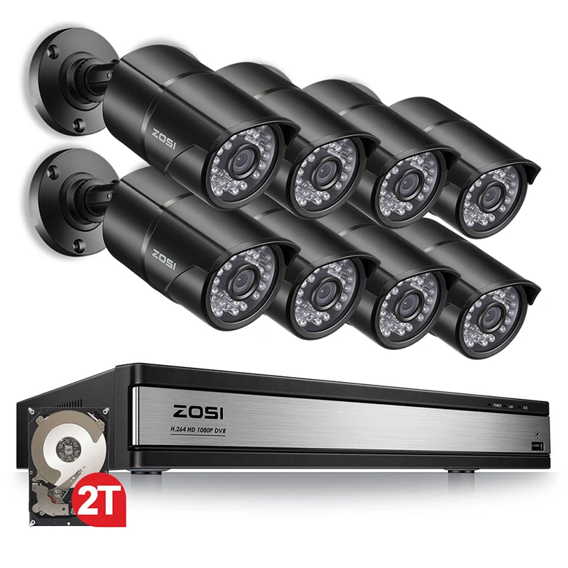 ZOSI 16CH 1080 P удаленного просмотра, ИК Ночное Видение товары теле и видеонаблюдения безопасности с 8 шт. 2MP камера Открытый/Крытый DVR комплект - Цвет: Black