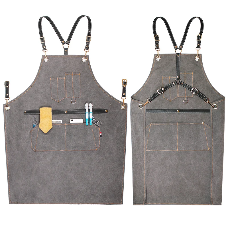 

Barber Shop Denim Apron Logo Printing Coffee Shop Baking Hair Stylist Kitchen Catering Gown Pinafore Work Wear