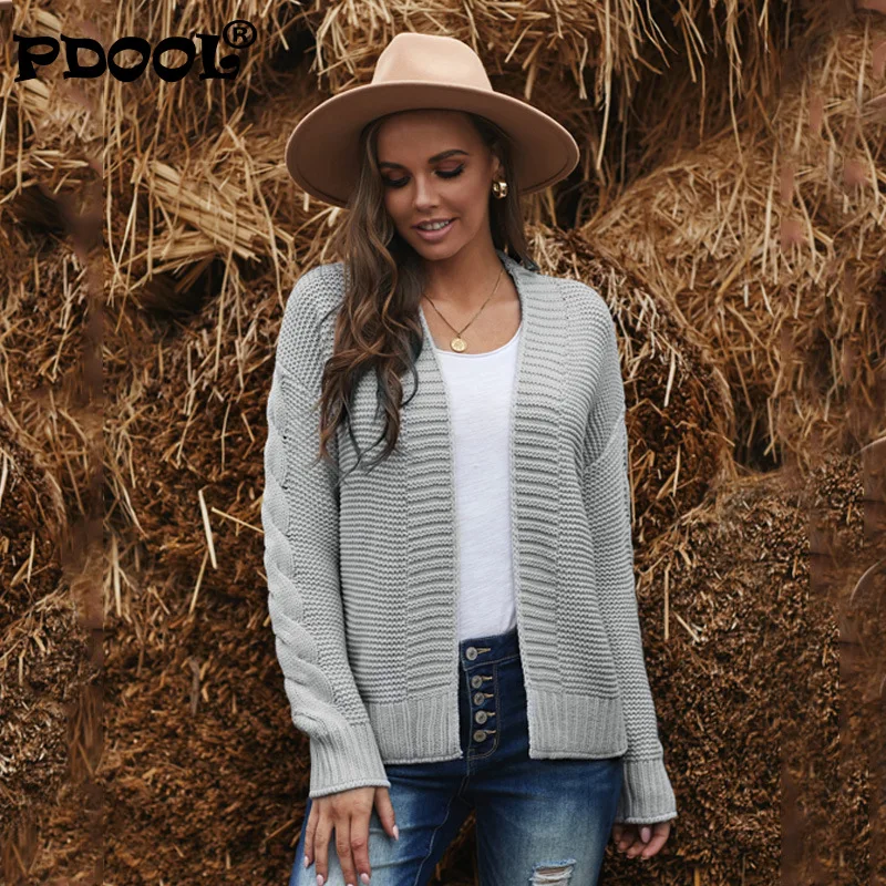 

Knitted Cardigan Women's Autumn and Winter New European and American Twist Solid Color Casual Loose Women's Sweater Coat