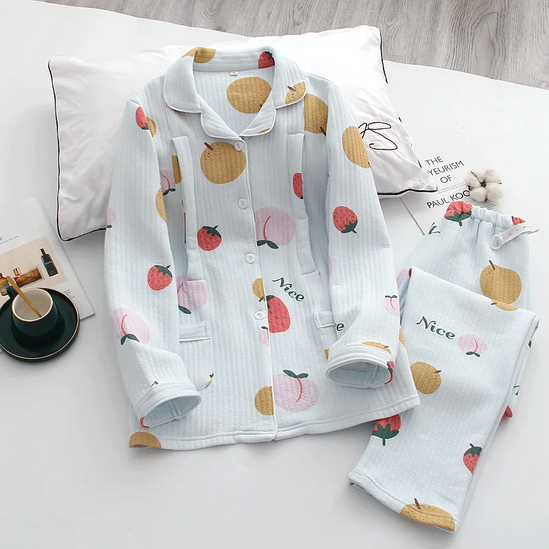 Fdfklak Cotton Maternity Nightwear For Nursing Pajamas Pregnant Pyjama Autumn Winter New Long Sleeve Breastfeeding Nightwear enlarge