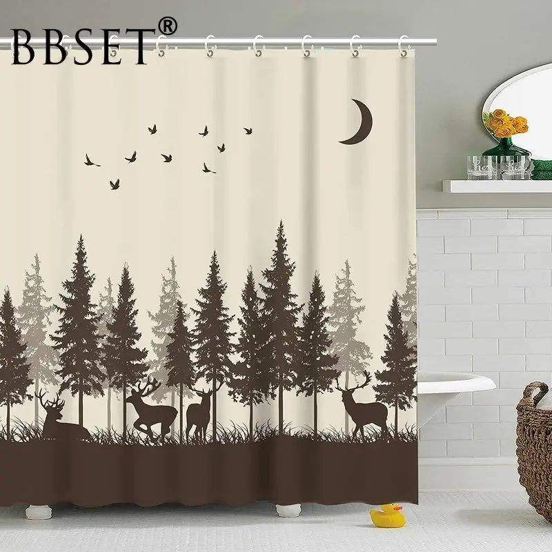 

Deer Animal Shower Curtain Deer and Birds In The Night Forest Pattern Waterproof Multi-size Douchegordijn Bathroom Decor