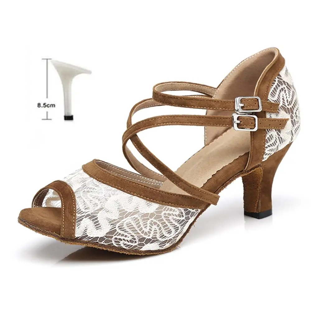 Khaki 2 8.5cm New women's girls ladys Latin Dance Shoes Ballroom indoor tango salsa Dancing Shoes high heel wholesale Hot sale - Цвет: Khaki 2 8.5cm