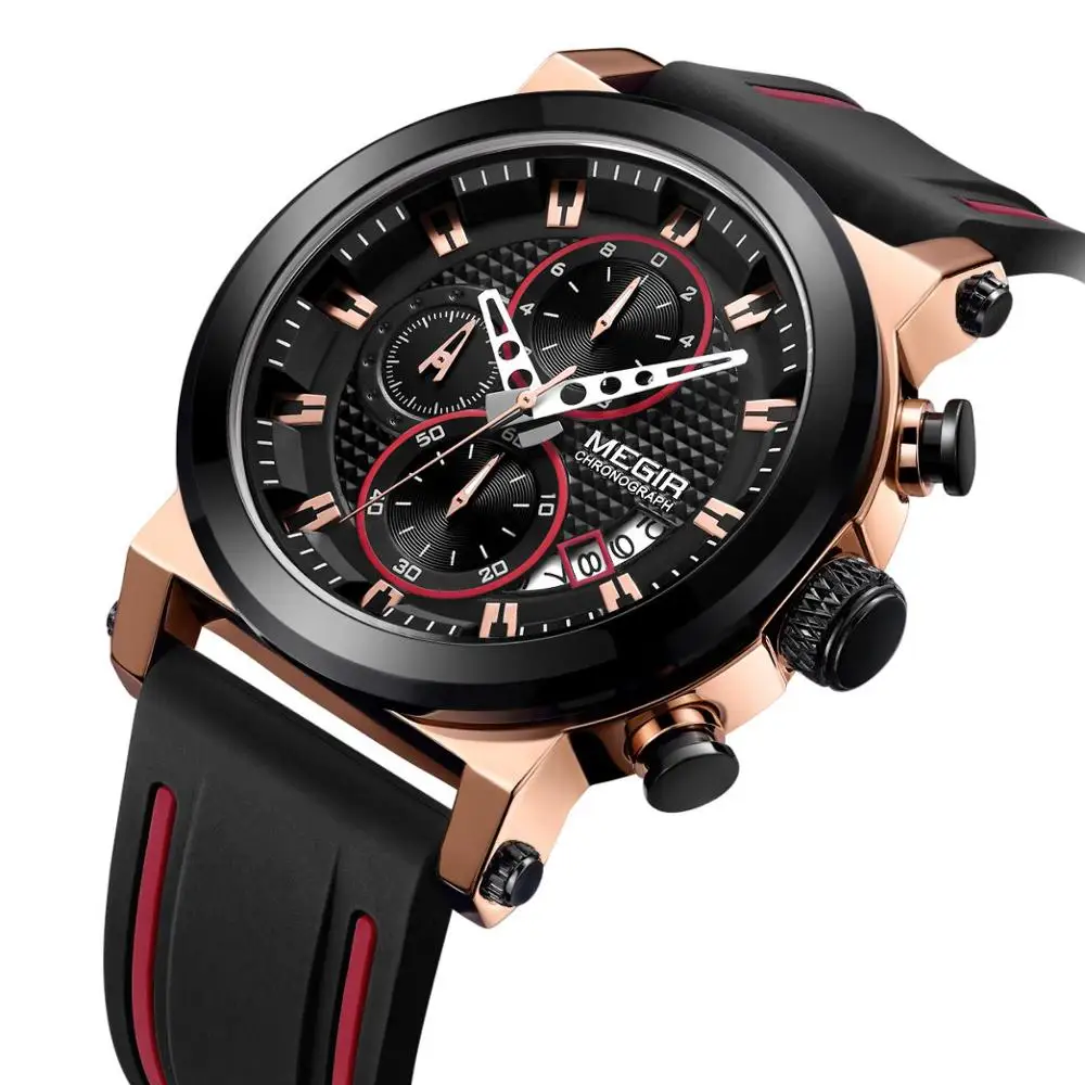MEGIR 2019 Мужские кварцевые часы с кожаным водонепроницаемым хронографом военные