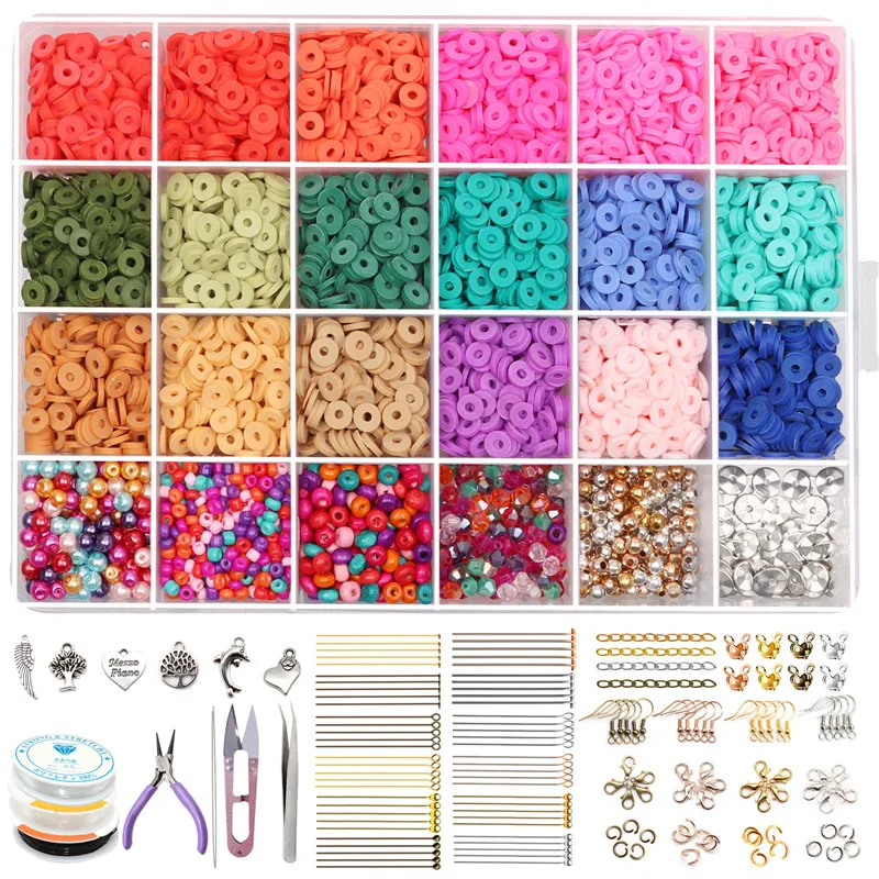 

Flat Round Polymer Clay Spacer Beads Handmade Beads and 6mm Wooden Beads for Jewelry Making Bracelets Necklace Earring