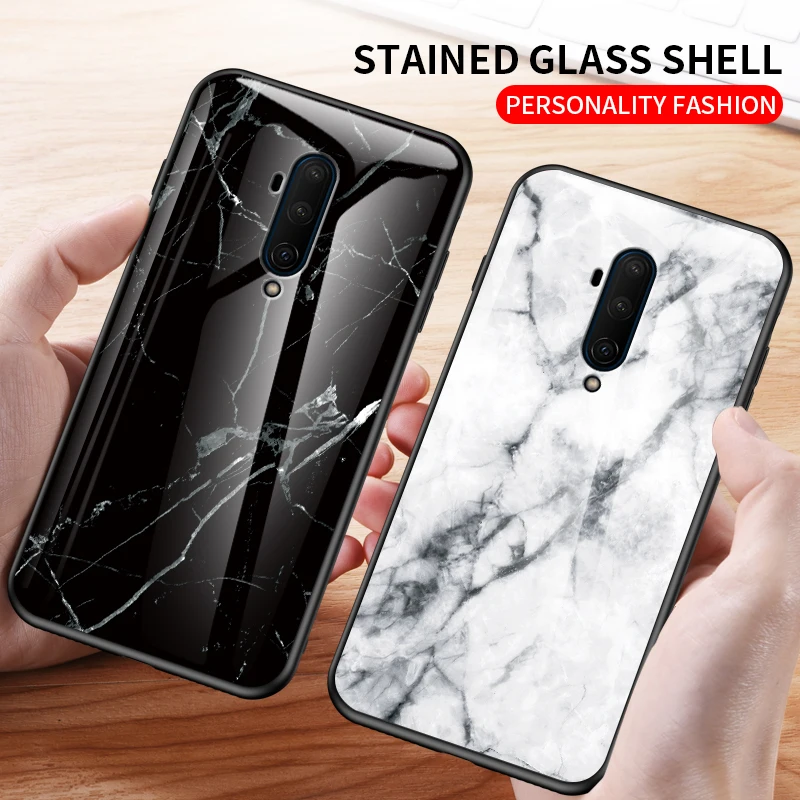 Мраморный чехол из закаленного стекла OnePlus 7T Pro Модный мягкий бампер жесткая