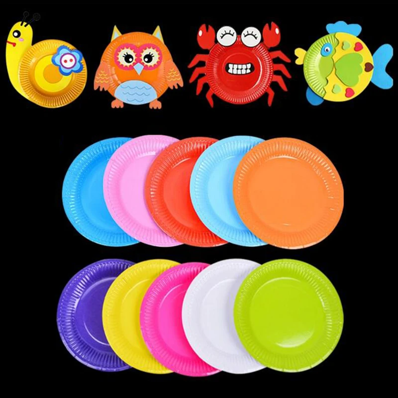 Популярные 10 шт одноразовые тарелки цветной картон детский ручной DIY день