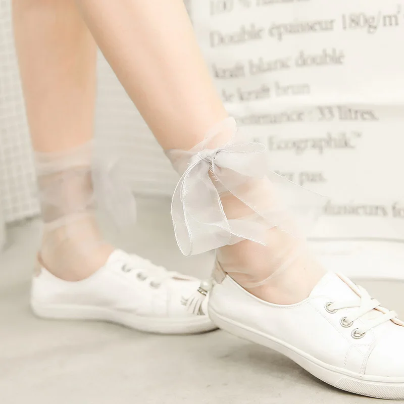 Женские шелковые кружевные милые носки в Корейском стиле с бантом свежие