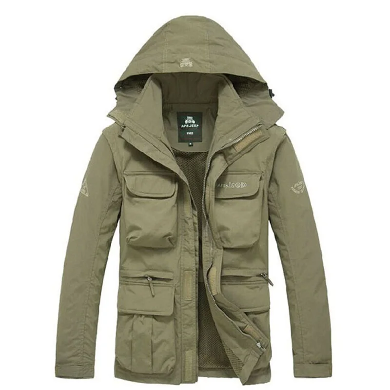 

Men Tactical Jacket Autumn Quick Dry 2-in-1 XXXL Military Style Army Coat Male 2021 Multi Pockets Hooded Windbreaker Waterproof