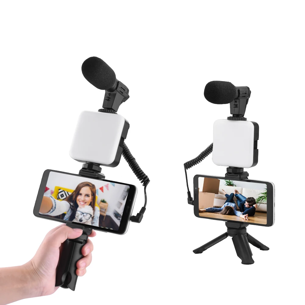 

Portable Tripod Fill light Phone Holder Microphone kit for Mobile Phone Live Youtube TikTok Vlog Shooting Set
