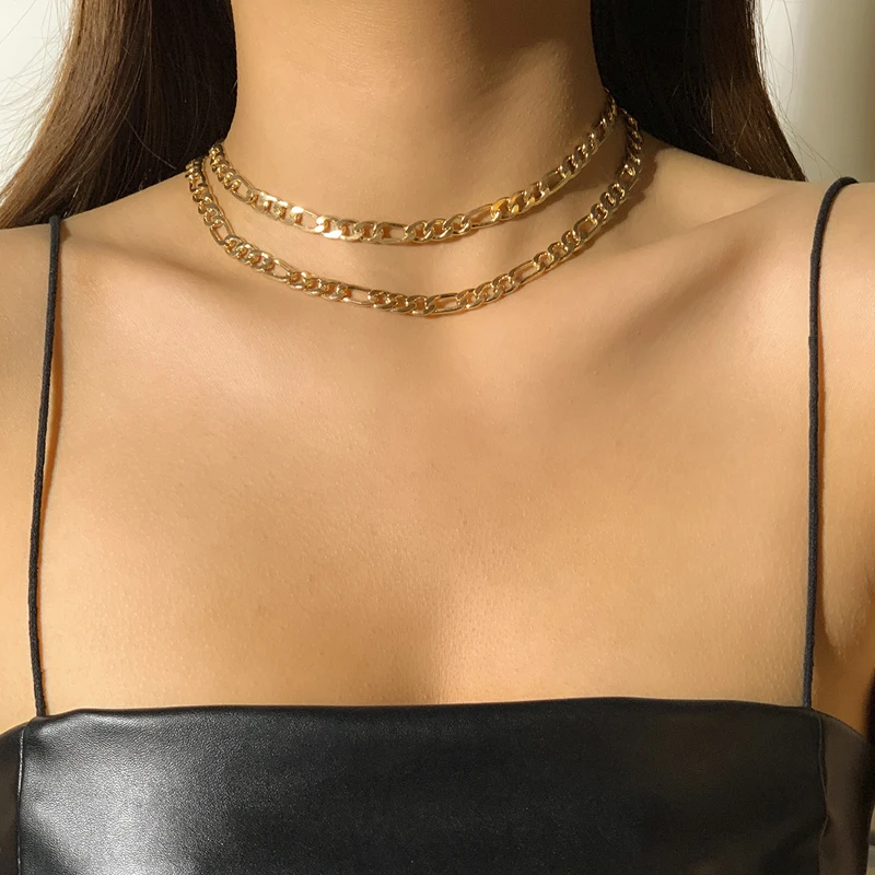 

Modern Jewelry Double layer Choker Necklace Popular Design Hot Selling Chain Necklace For Girl Lady Gifts