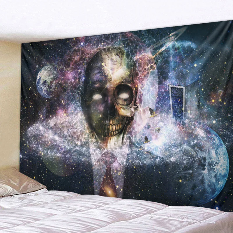 

Mysterious Skull Tapestry Starry Sky Meditation Psychedelic Landscape Tapestry Home Art Deco Yoga Mat Bohemian Hippie Witchcraft