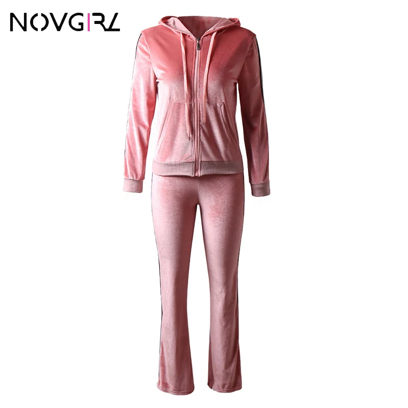 Novgirl/осенний Женский бархатный комплект из двух предметов полосатые топы с