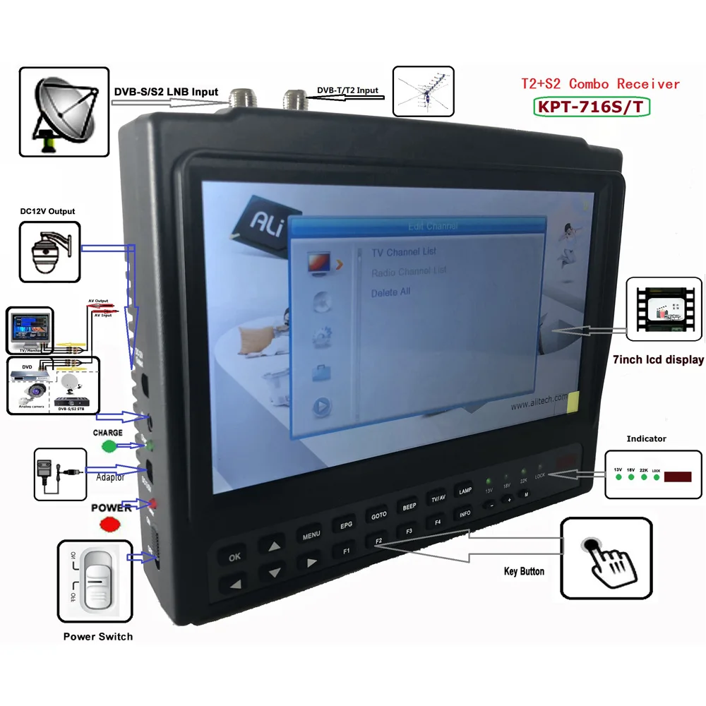 KPT 716S/T DVB S/S2 для спутникового ТВ приемника Finder Full HD цифровой Satfinder метр MPEG 4