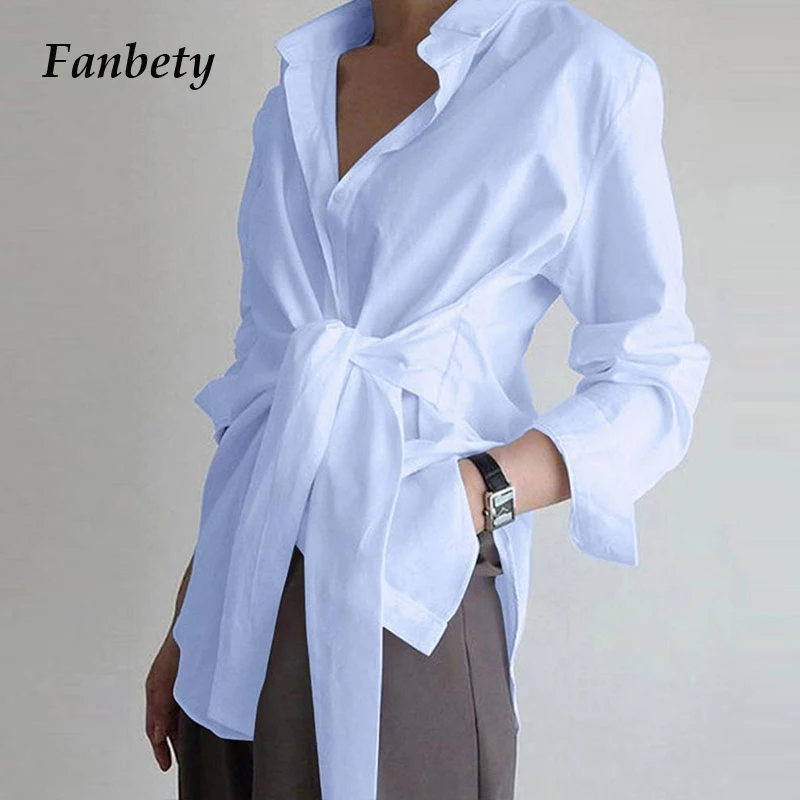 

Vintage Office Lady Letter Print Blouse Shirts Autumn Women Turn-Down Collar Tie Front Blouse Long Sleeve Bandage Blusa Tops