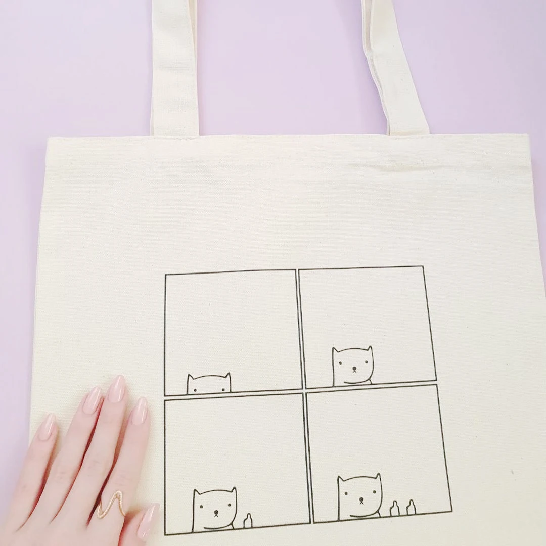 

Забавная Женская Холщовая Сумка-тоут с графическим рисунком Kawaii, сумка-шоппер с принтом кошки, летние сумки, женские экологически чистые тк...