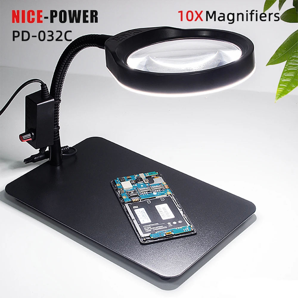 Magnifier For Electronic Maintenance Jewelry Adjustable Desktop Magnifying Glass 10X Multi-function Table Lamp Magnifying Glass
