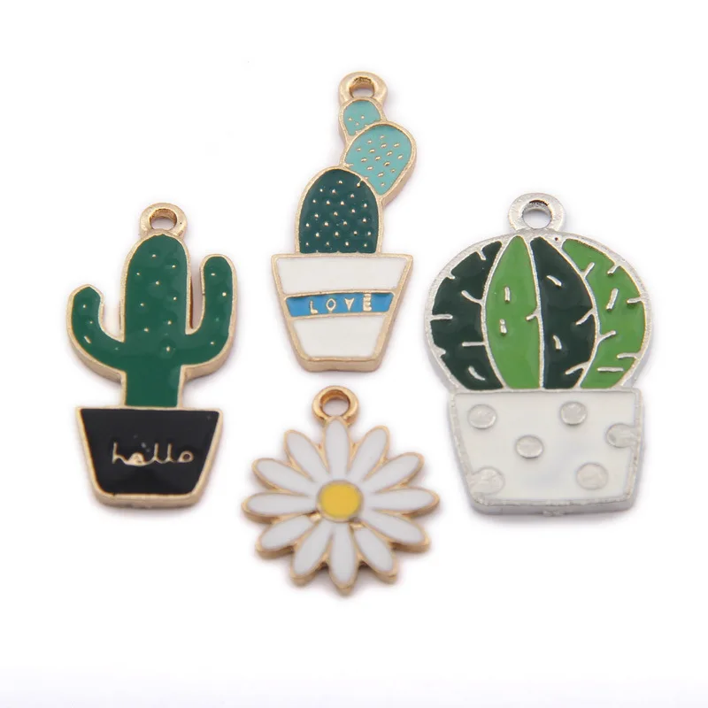 

10PC Fashion Dripping oil cactus chrysanthemum Earrings Pendant Charms For DIY Jewelry Finding Accessories