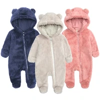newborn baby romper cute plush bear hooded girl jumpsuit autumn winter comfortable warm infant boys romper 0 1 year kids clothes