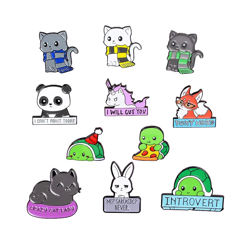 Эмалированная брошь в форме панды черепахи лисы кролика кошки|Броши| |