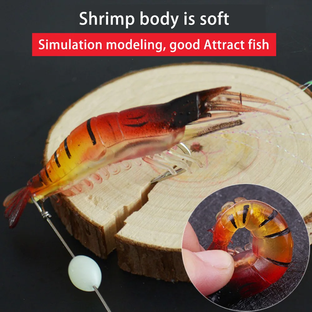 

New 7pcs/lot 8cm 5g Luminous Shrimp Silicon Soft Artificial Bait With Hooks Swivels Anzois Para Pesca Sabiki Rigs Fishing Tackle