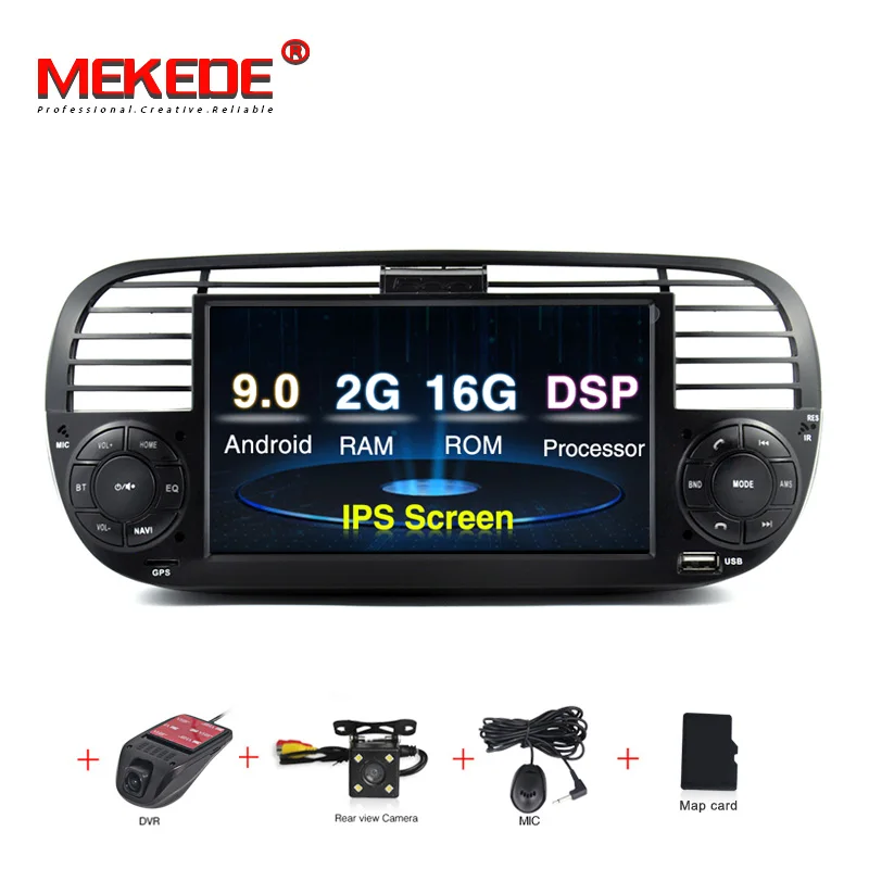 DVD CAMERA DVR MEKEDE 1024x600 ips 7 дюймов 2G ram Android 9,0 автомобильный dvd-плеер gps для FIAT 500 аудио система автомобиля аудио gps DVD для FIAT 500 DSP - Color: DVD CAMERA DVR