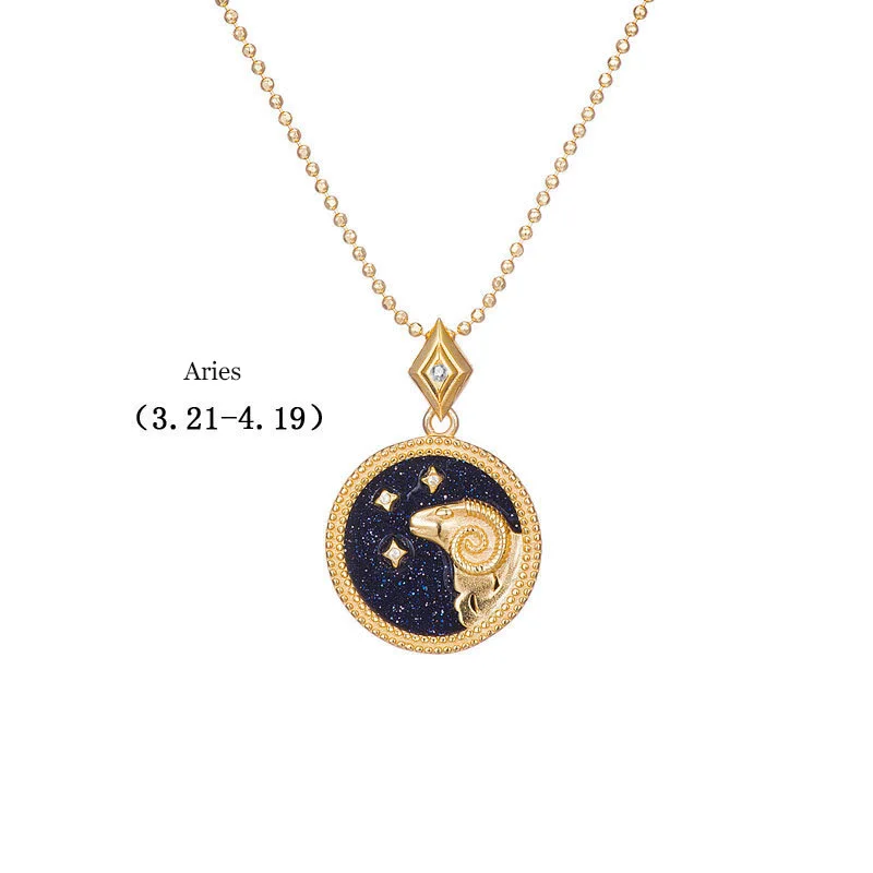 Blue-Aries Leouerry 925 пробы Серебряное 12 ожерелье Созвездие эксклюзивный фритиллярный/синий песчаник зодиакальные ожерелья для женщин - Цвет камня: Blue-Aries