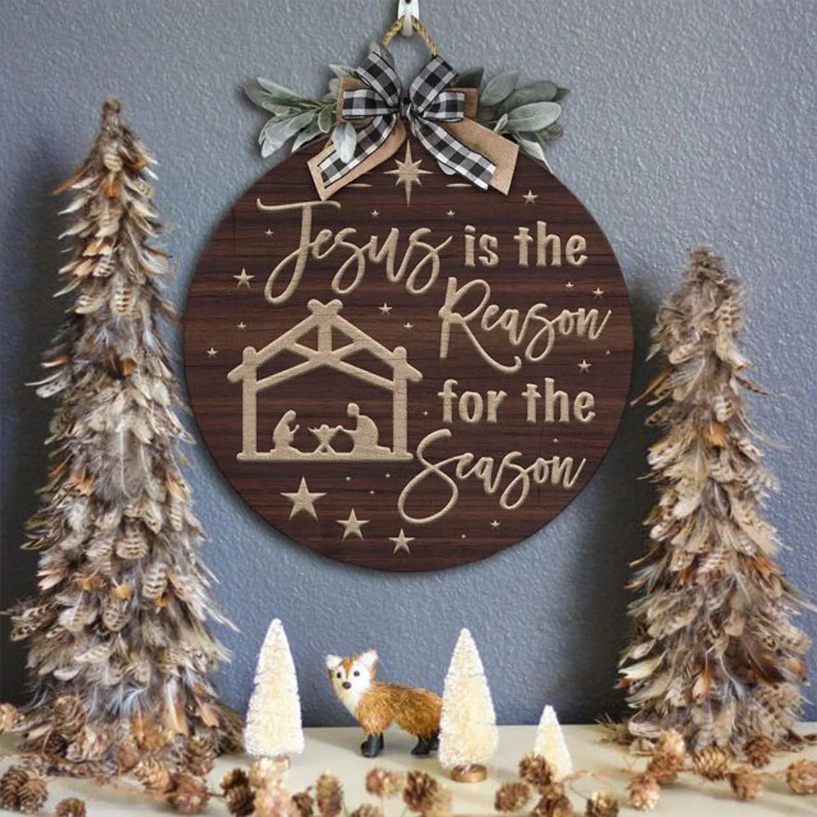 

Christmas Wooden Door Wreath Jesus Is The Reason For The Season Door Sign 11.81Inches Christmas Wood Plaque Hangings Sign Outd