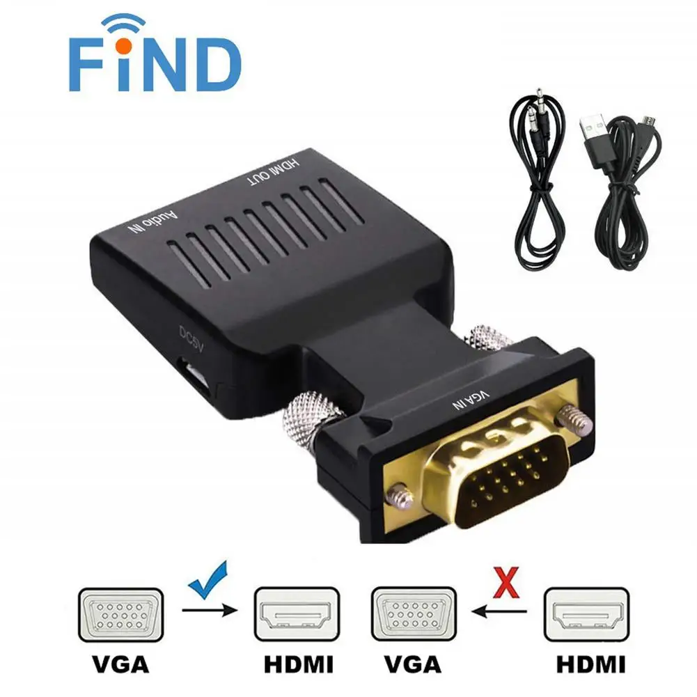 

Конвертер HDMI-совместимый с женским и мужским разъемами VGA, Переходник VGA-HDMI с аудиокабелем, совместимый адаптер