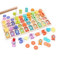 early education wooden toys kids board math fishing count numbers matching digital shape match montessori educational toys